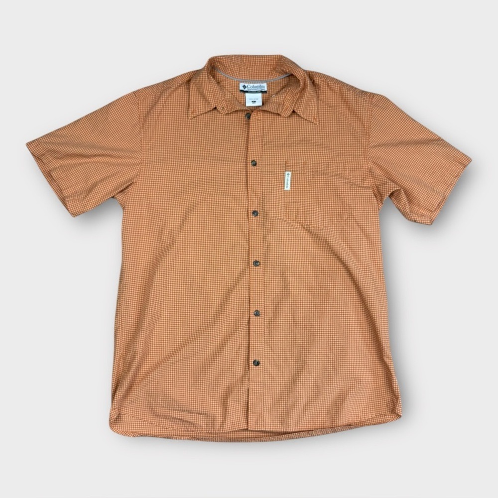 Columbia Mens AM7720 Orange Gingham Short Sleeve Button Up Shirt Size Large